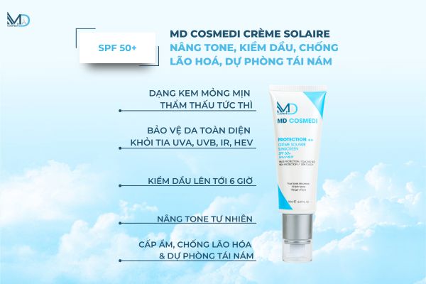 Bộ sản phẩm chăm sóc da mùa thu gồm kem chống nắng MD Cosmedi Crème Solaire