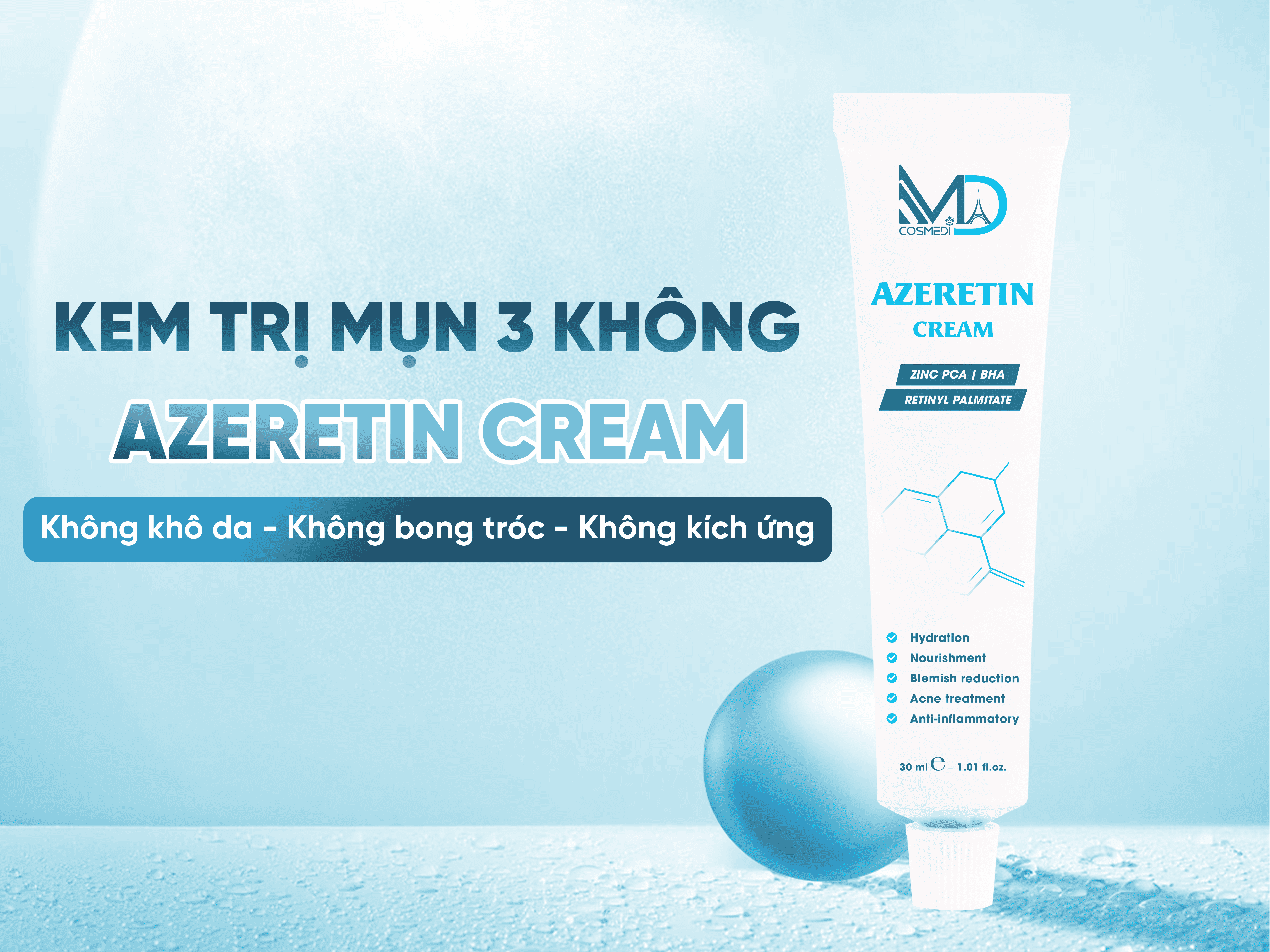 Kem trị mụn 3 KHÔNG MD Cosmedi Azeretin Cream