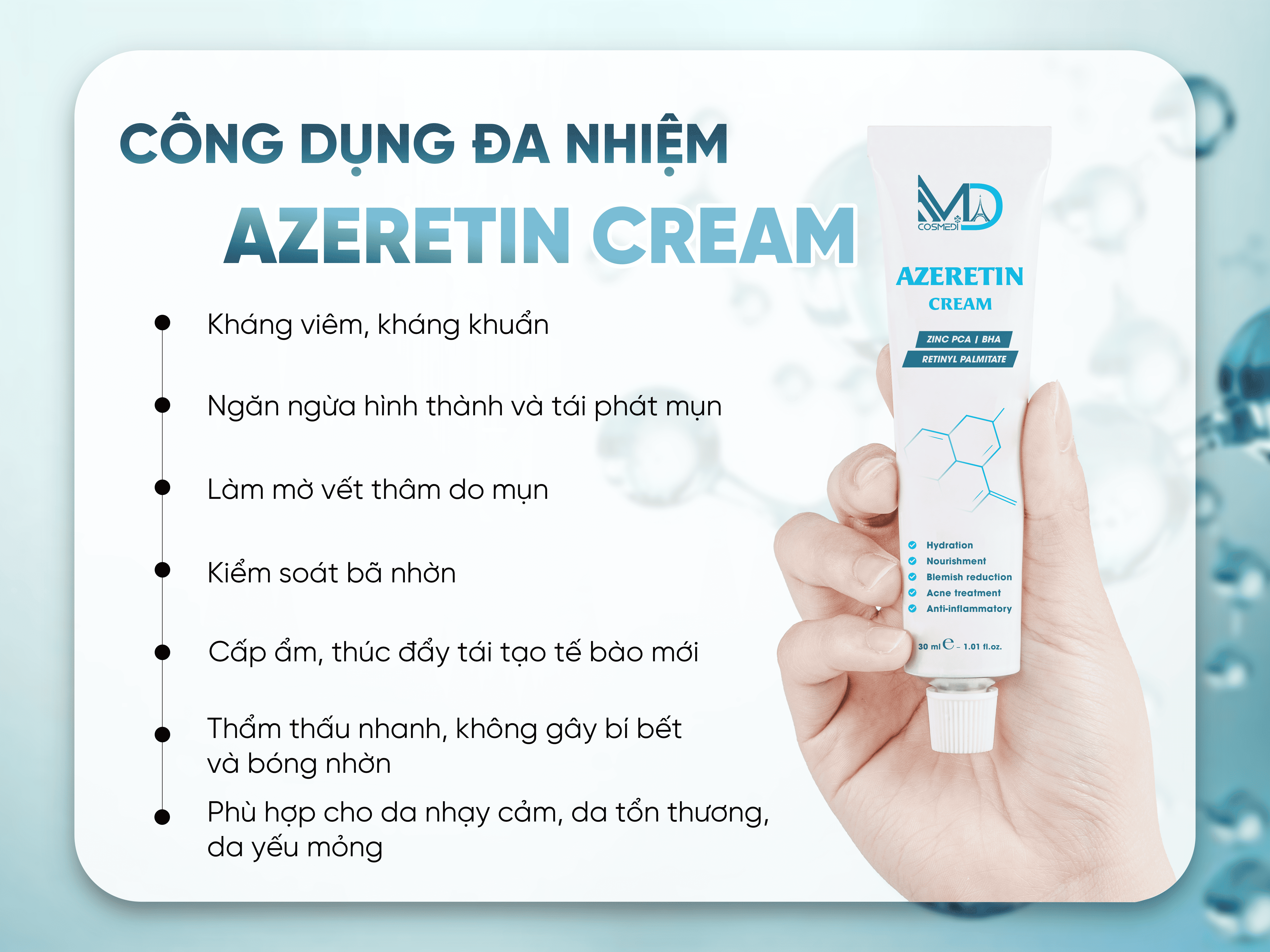 Công dụng của kem trị mụn MD Cosmedi Azeretin Cream